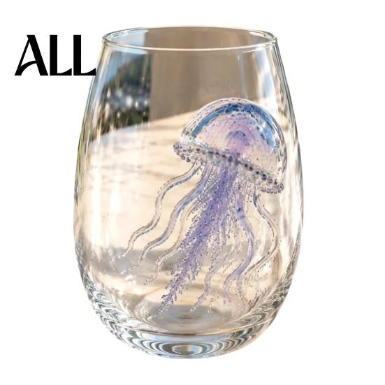 Unique Gift for Ocean Lovers 12oz Octopus Water Cup, Embossed Design, Hand Painted Marine Style Themed Glassware Drinking Home Bar Decor Stemless
