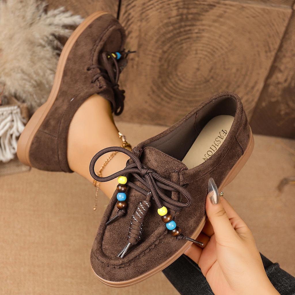 Fashion 2025 New Women Shallow Flat Sneakers Round Toe Lace-up Shoes Women Retro Spring Autumn Lace Up Outdoor Sneakers Zapatos De Mujer
