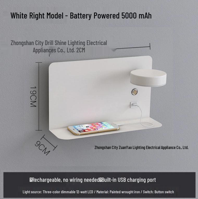 USB Charging LED Wall Lamp: Dimmable Bedroom and Study Light, No Wiring Needed