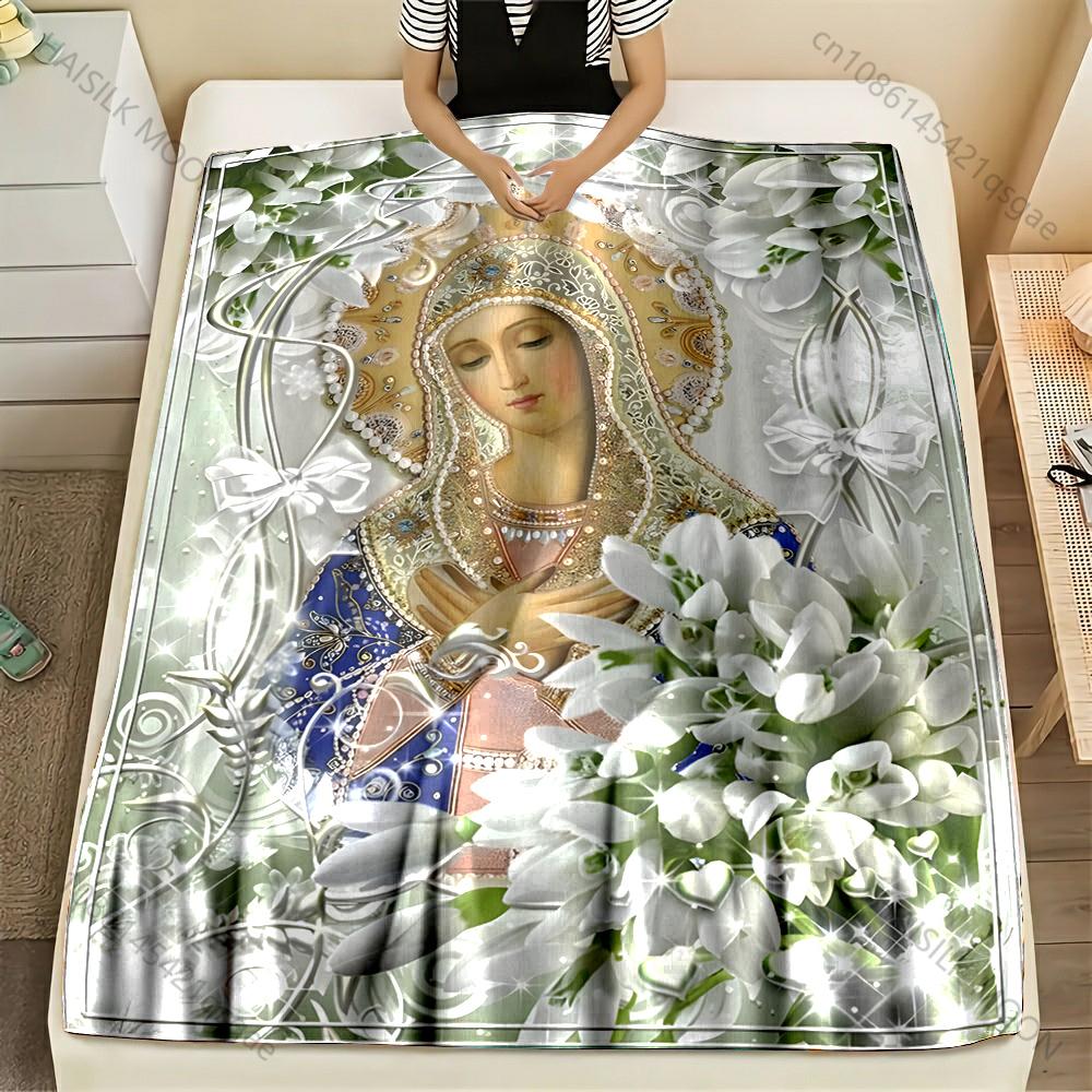 

1PC Icon with floral decorations Print Blanket Warm Soft Fluffy Kids and Adult Sofa Bed Throw Blanket Outdoor Travel Camping RV 75x90cm