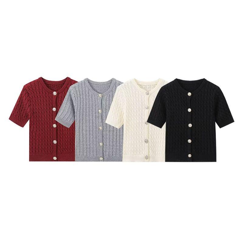 Kaslead New Arrival Women's Clothing Fashion Style Fashion Minimalist Four-Color Short Sleeve Knitting Cardigan Sweater