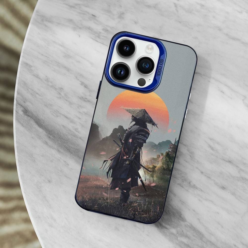 Samurai Art Bushido Phone Case For iPhone 11,12,14,13,15,16,Mini,XS,MAX,Pro,SE Blue Matte Silicone Cover