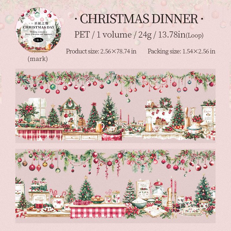 1 Roll Christmas Landscape Masking Tape PET Christmas Gift Elderly Cat Anime Tape For Home Stationery Handbook Decoration