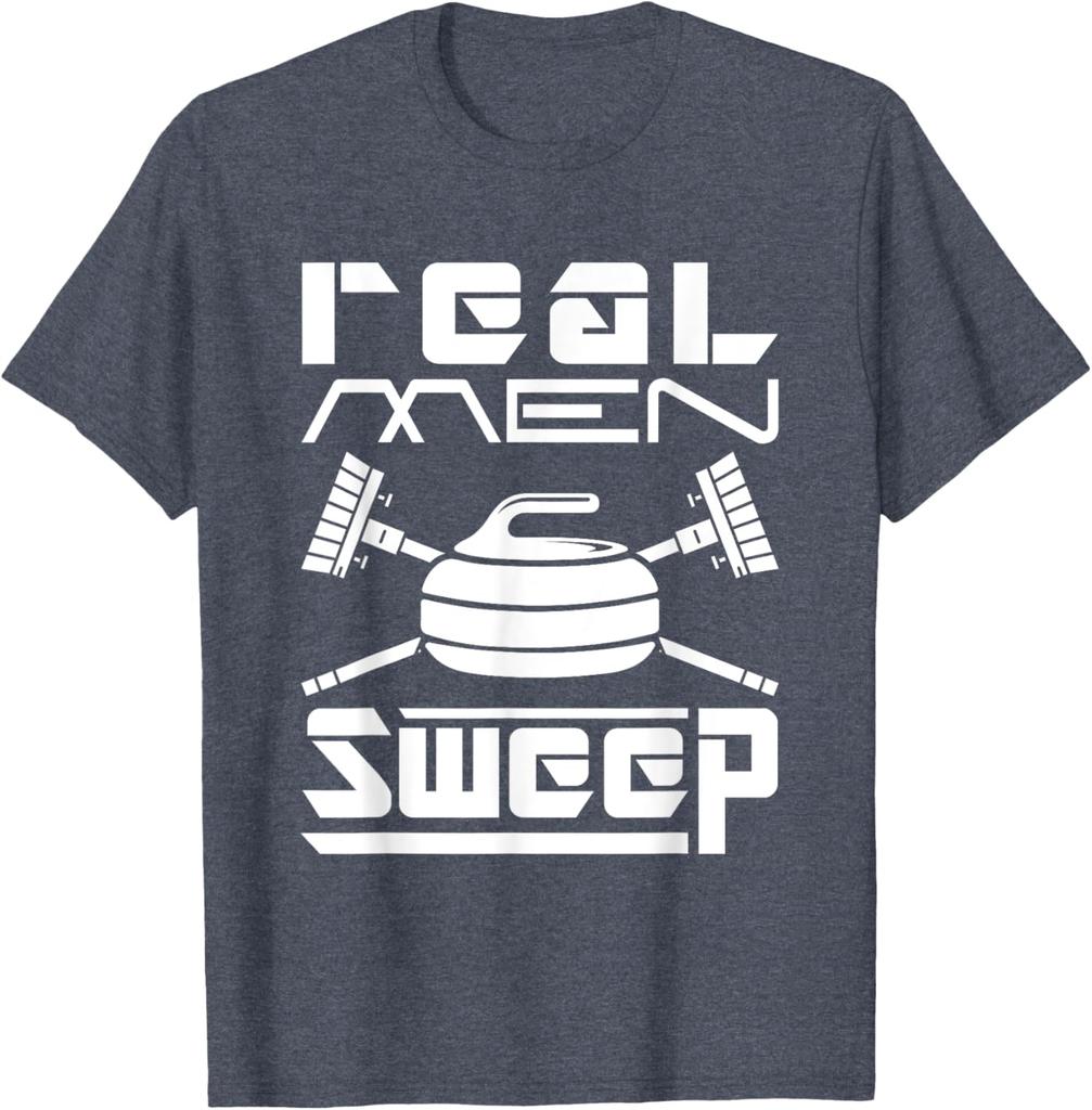 Real Men Sweep Curling Graphic Tee Cotton Short Sleeve Casual TShirt Gift for Men