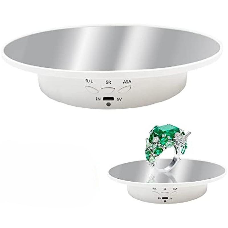 "Dual-Powered 360° Rotating Display Stand, High-Capacity 22lbs, 7.9"" Mirror, Perfect for Versatile Use (Cakes/Jewelry/Photos)