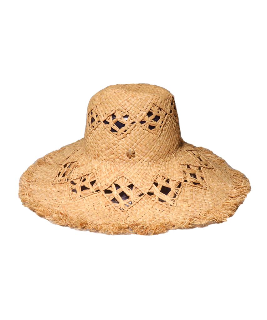 Elkebeullum Sun Flower Wide Beige Raffia Hat