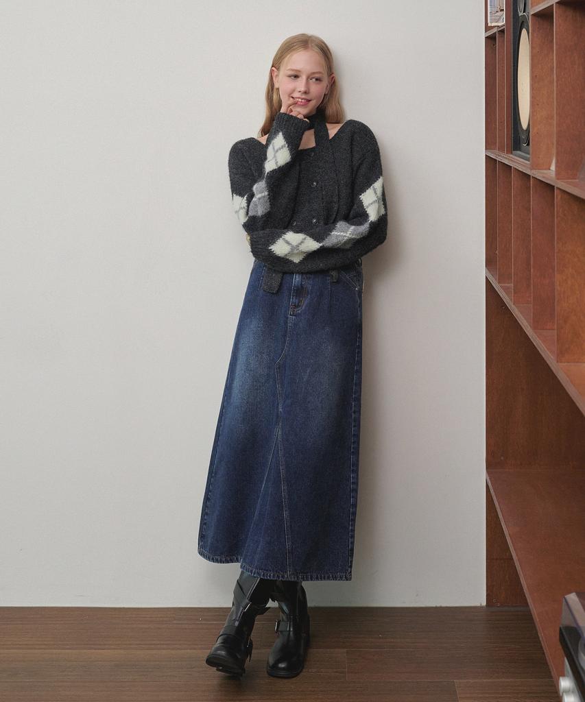 MICANE Finley Fringe Denim Long Skirt