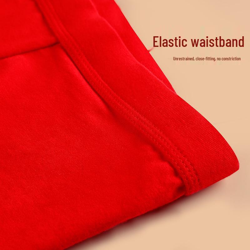 Men's Year of the Rat Red Mid-Waist Cotton Boxer Briefs with Antibacterial, Breathable Comfort and U-Shaped Pouch.