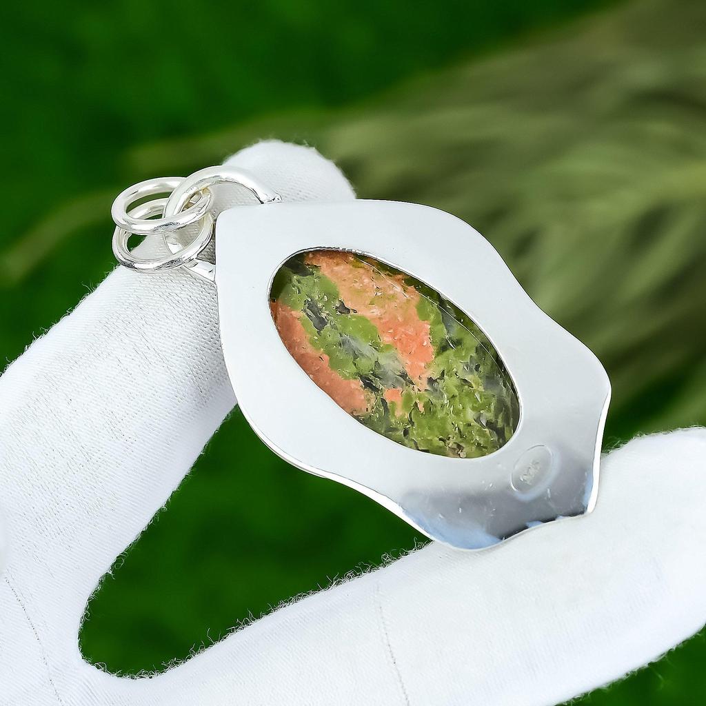 Natural Unakite Gemstone Pendant 925 Sterling Silver Indian Jewelry For Girls