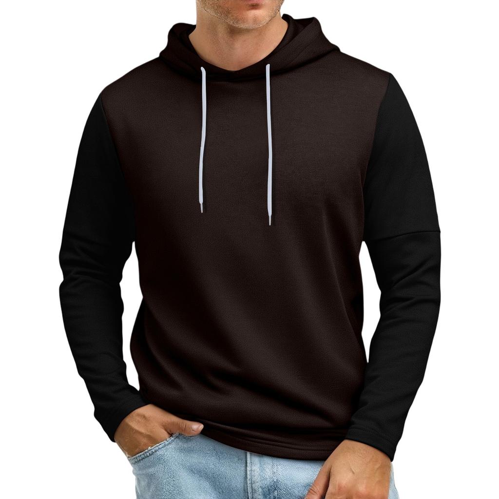 Men's Patchwork Sleeve Hooded Sweatshirt Light Casual Hooded Sweatshirt