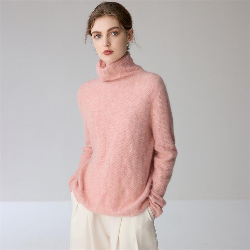Women's Heavyweight Cable Knit Cashmere Mock Neck Sweater - Loose Pullover Base Layer for Autumn/Winter Fashion