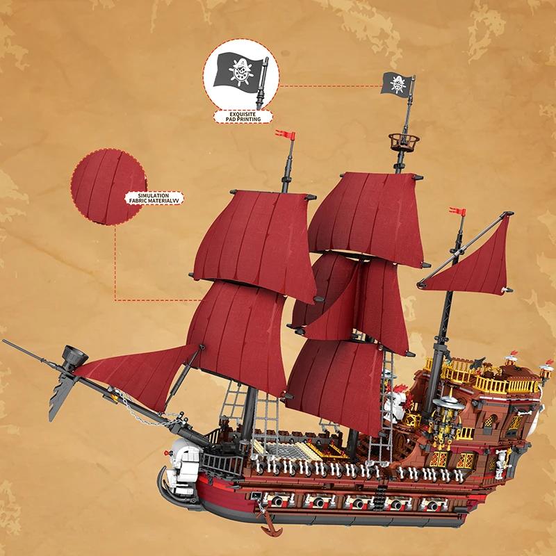 3066PCS Red Sail Boat Building Blocks Queen Anne's Revenge Pirate Ship Model Bricks Toys Creative Desktop Decoration Kids Gift