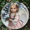 Angel Metal Wall Art Decor 8 Inch Round Sign Kitchen Living Room Office Christmas Gift