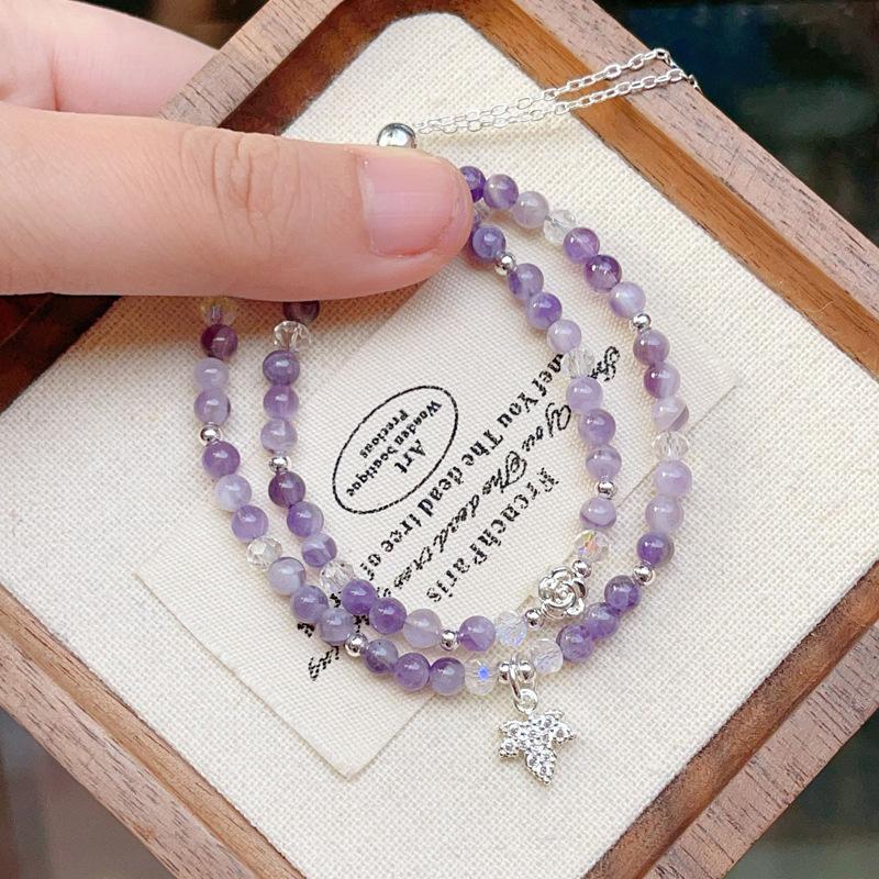 Natural crystal jewelry, dream amethyst, amethyst double circle pull-out bracelet bracelet.