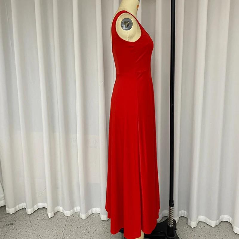 Dámské maxi šaty Módní Letní Bez rukávů Ramínka Kulatý výstřih Odhalená záda Stahovaný pas Jednobarevné Dlouhé šaty Streetwear