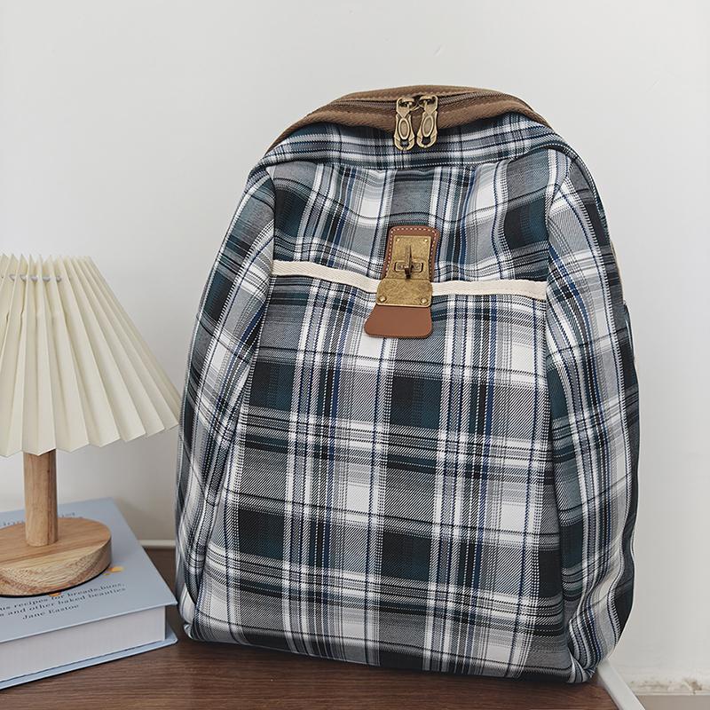 Plaid Travel Backpack Student Schoolbag Class Commuter Backpack