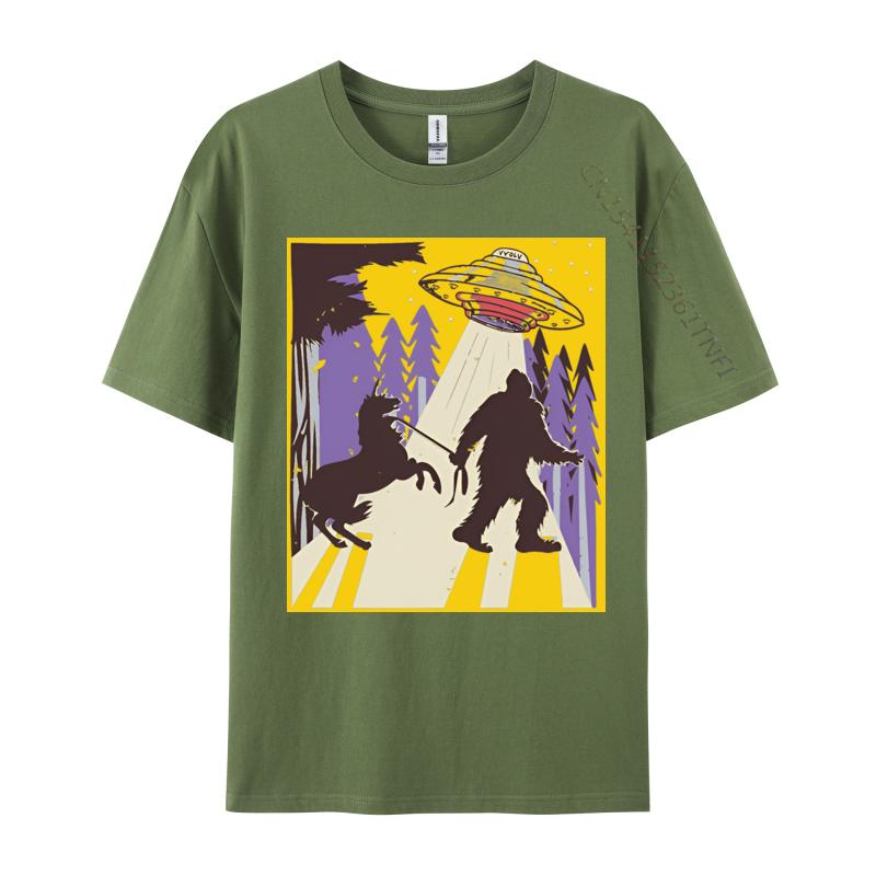 Men Clothing Bigfoot Leading A Unicorn And Ufo Tshirts Vintage Animal Tshirt Printed Tshirt Tops Tees