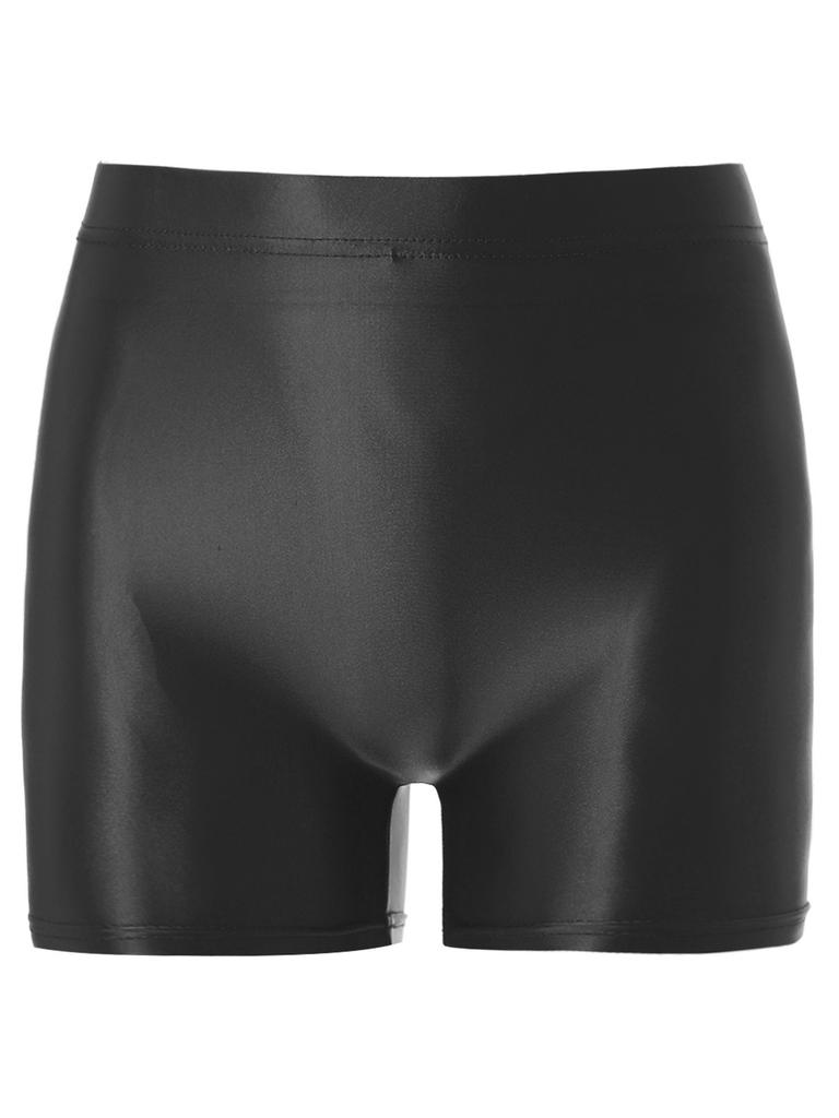 Womens Shiny Mid Waist Elastic Waist Shorts Swimwear Yoga Sportswear