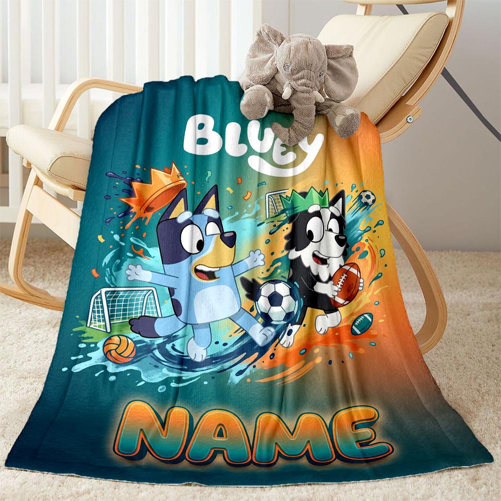 Bluey Sports Adventure Customize Your Name Blanket Gift Personalized Blanket Ultra-Soft Great for Seaside Couch Bed Home Decor Four Seasons Universal