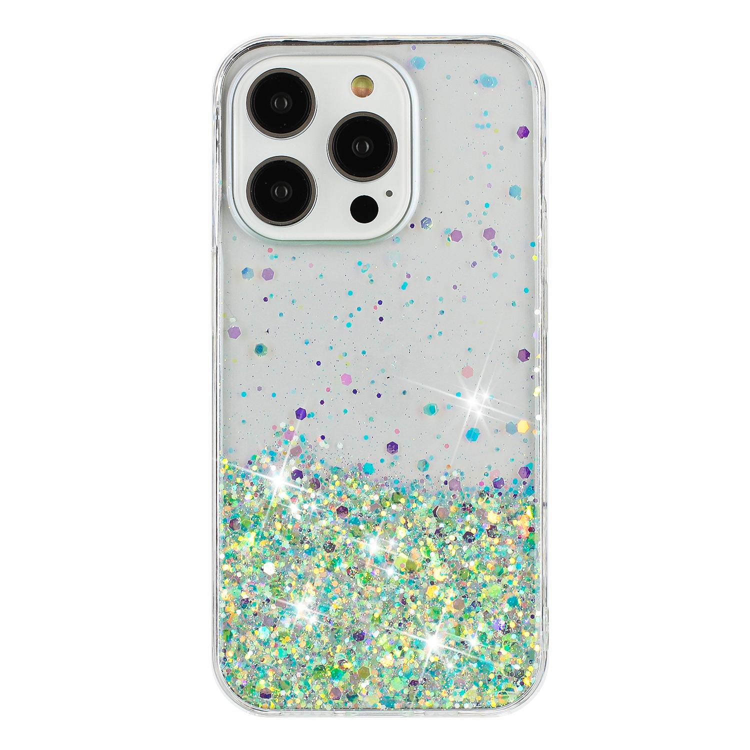 

For iPhone 13 Pro Max 6.7 inch TPU Back Cover Sparkle Luminous Epoxy Cell Phone Case Green
