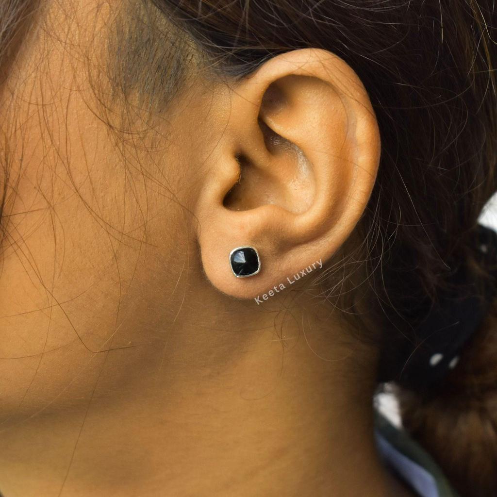 Genuine Black onyx studs Black diamond earrings Sterling silver studs Handmade studs Everyday wear jewelry Gift for her Gift for mom