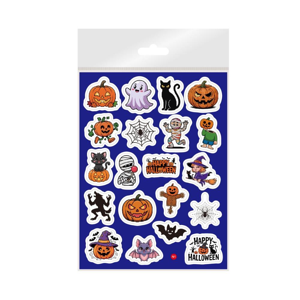 160PCS 8 Sheets Cartoon Spider Pumpkin Halloween Stickers Ghost Bat Vinyl Holographic Stickers Self-adhesive Multicolor