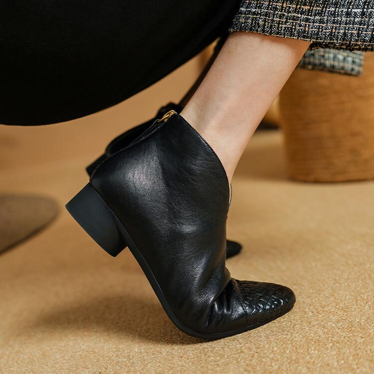 Fashion NEW Autumn/Winter Women Boots Round Toe Chunky Heel Shoes Genuine Leather Shoes for Women Soft Ankle Boots Elegent Modern Boots