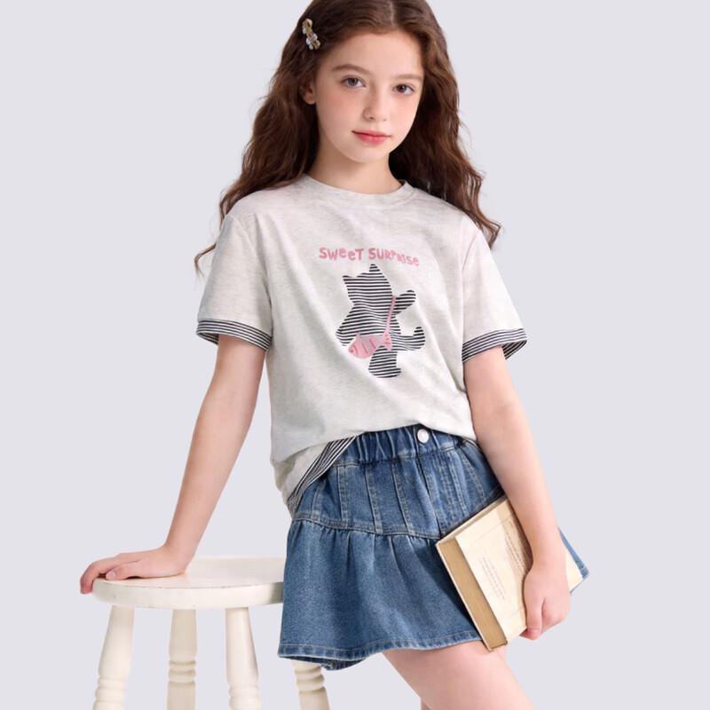 Duomiaowu Girls' Summer Faux Two-Piece Short Sleeve T-Shirt