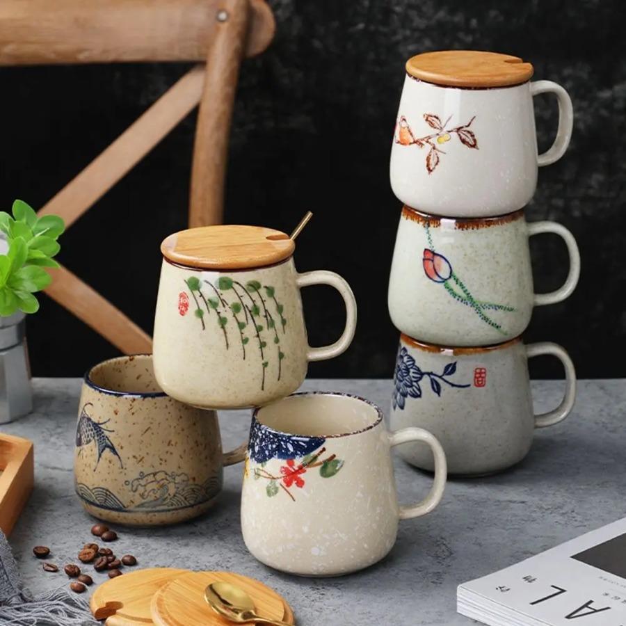 Retro Nordic Ceramic Cup Creative Underglaze Color Home Large Capacity Mug Office Coffee Cup Milk Cup Handmade Decorative Crafts