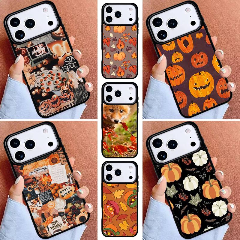 Autumn leaves fall fox pumpkin Halloween Phone Case for iPhone 16e 15 14 13 12 17 Pro Max Plus Air 17pro Cover Coque