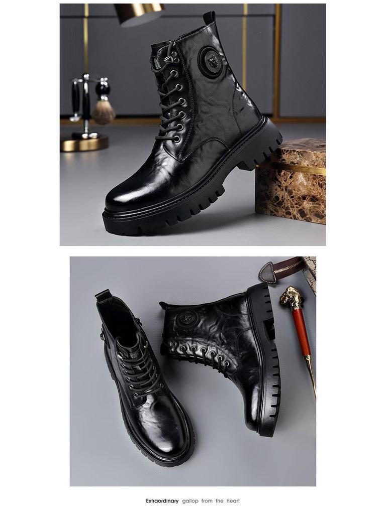 Herren Echtleder Martin Stiefel - Herbst/Winter 2025, Britischer Stil, Wollfutter, Einteiliges Rindsleder