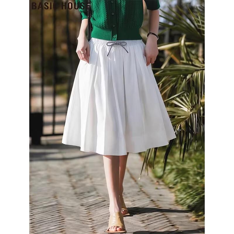 Basic House Women s High-Waist Pleated A-Line Midi Skirt M