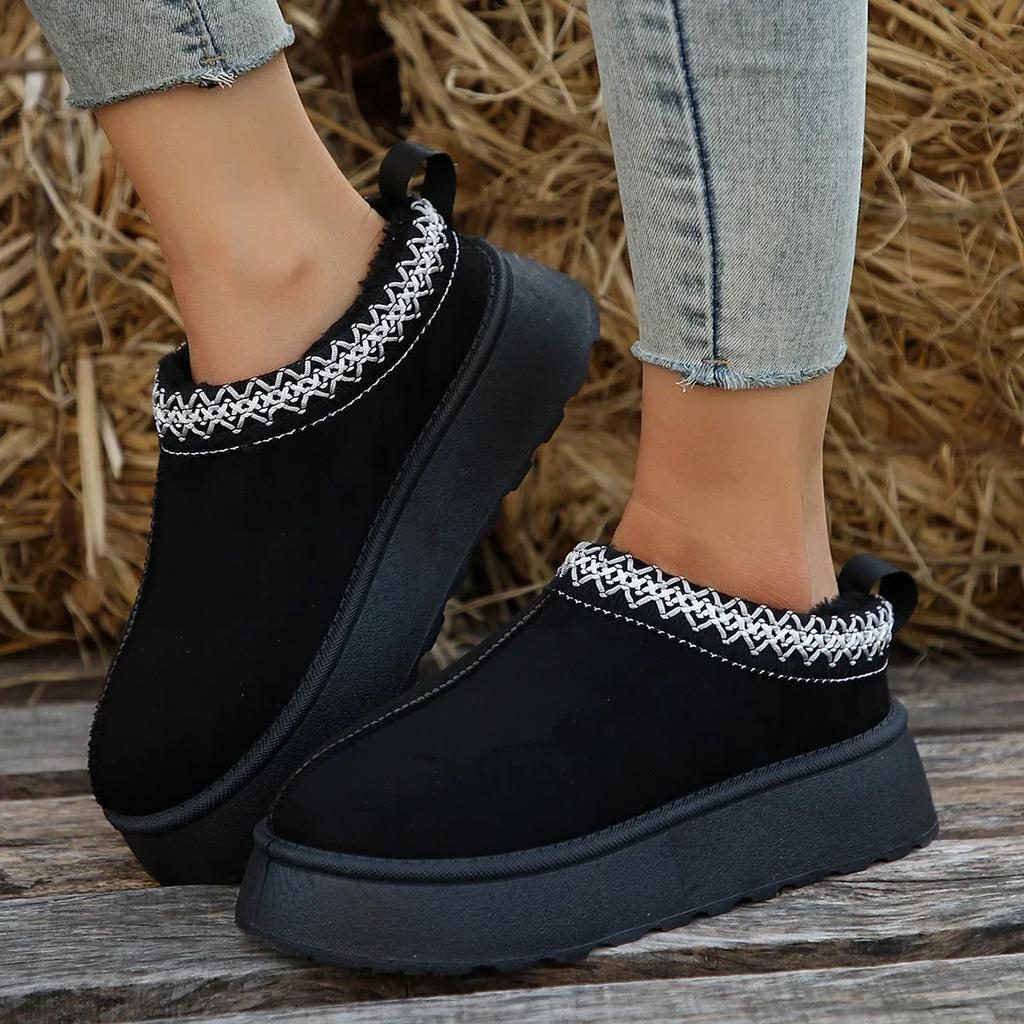 Mode 2024Neue Herbst- und Wintermode Neue einfarbige runde Zehenpartie Warme lässige bequeme Plus Samt-Stiefeletten mit dicker Unterseite für Damen