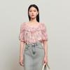 Sancai Women's Floral Print Ruffled Blouse