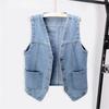 Plus Size Women Denim Waistcoat Vest Front Button Vintage V Neck Sleeveless Female Autumn Outerwear Cardigan Tops