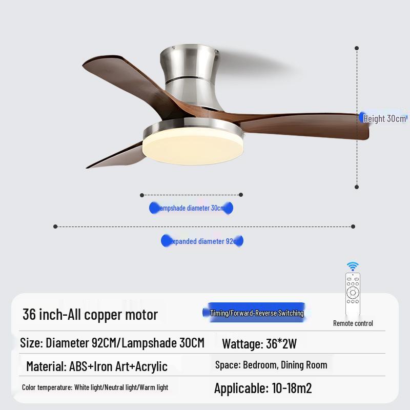 Walnut Retro Ceiling Fan Light with Straight Blades, Mid-Century Style for Bedroom or Restaurant