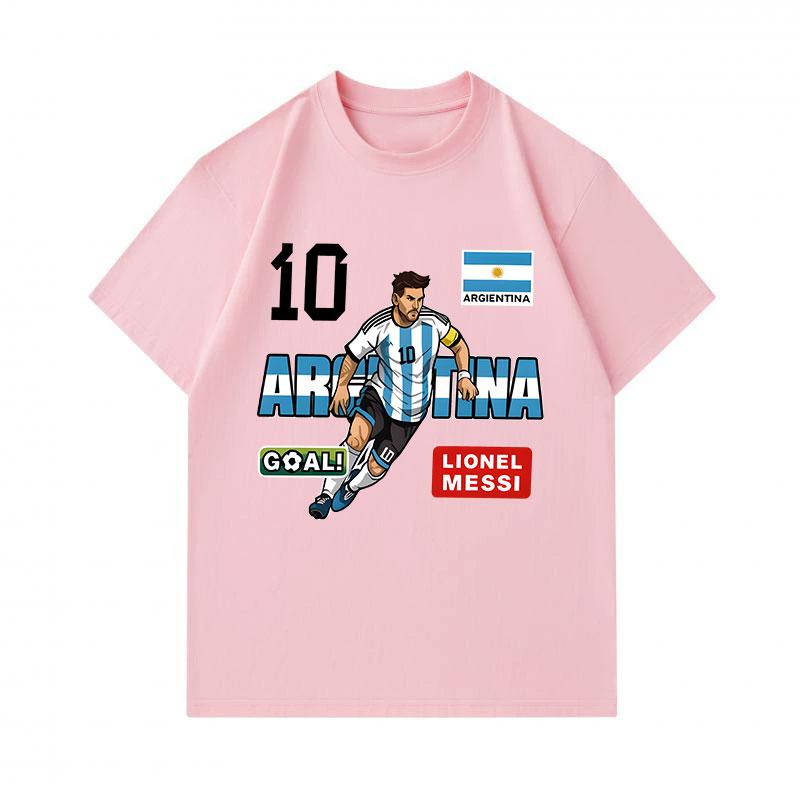 Men's 100% Cotton Crew Neck Short Sleeve T-Shirt, Argentina Soccer No.10 Lionel Messi Print Casual Sport Tee for Fans Daily Wear