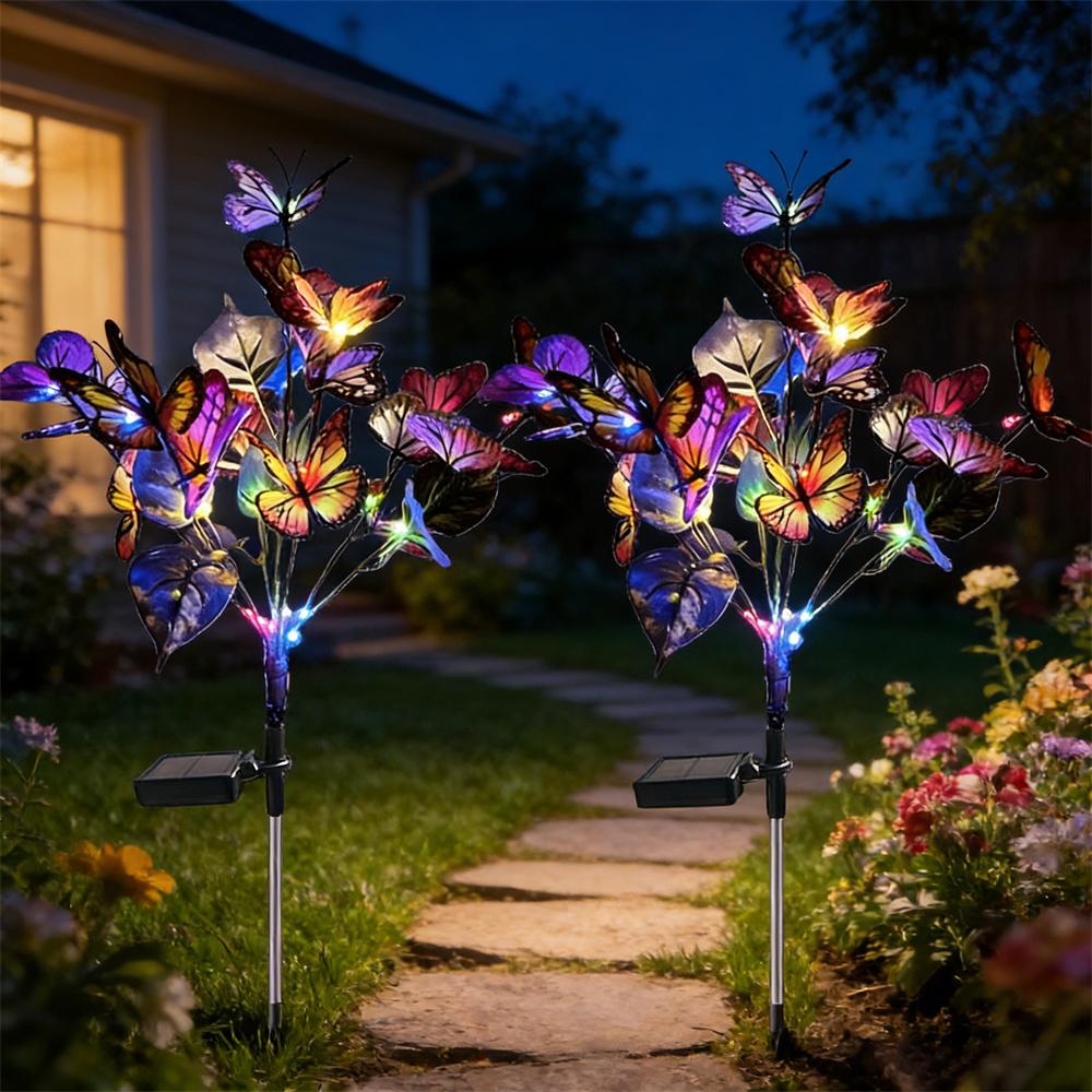 2/1PC Solar Butterfly Flower Floor Lamp, Outdoor Solar Courtyard Lamp, Metal Pole, Very Suitable for Garden, Courtyard and Lawn Decoration