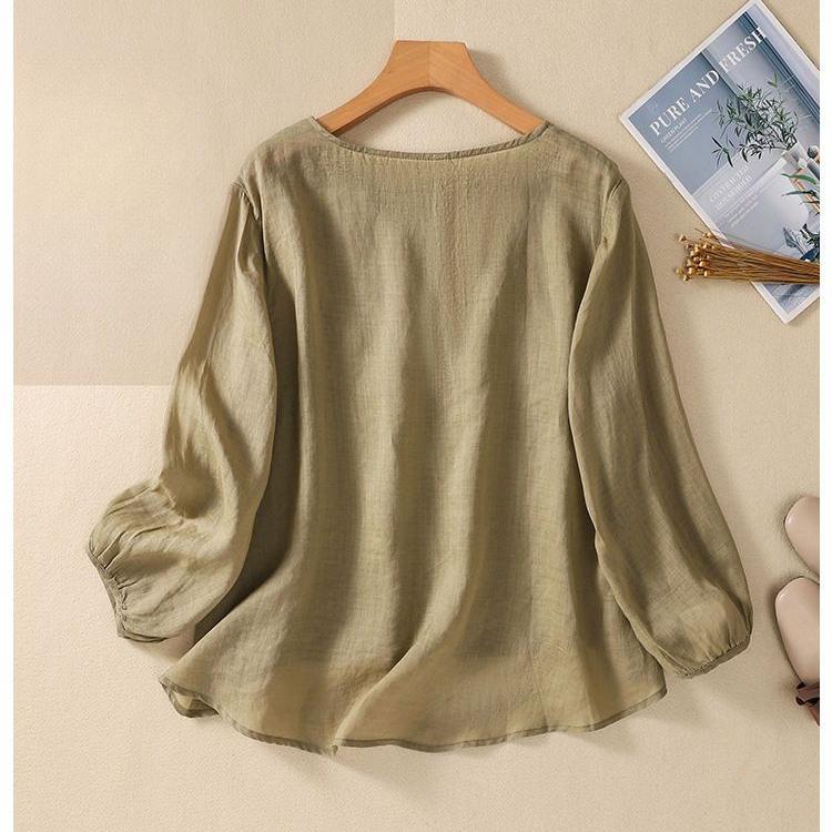 Tricou Larg Mărime Mare pentru Femei, Brodat, cu Gât Rotund, Subțire, Respirabil, Top de Bază