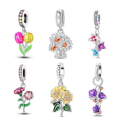 Charms Spring Floral Theme Romantic Natural Colorful Purple Beads Fit 925 Charms Bracelet Beads Jewelry Gifts for Women