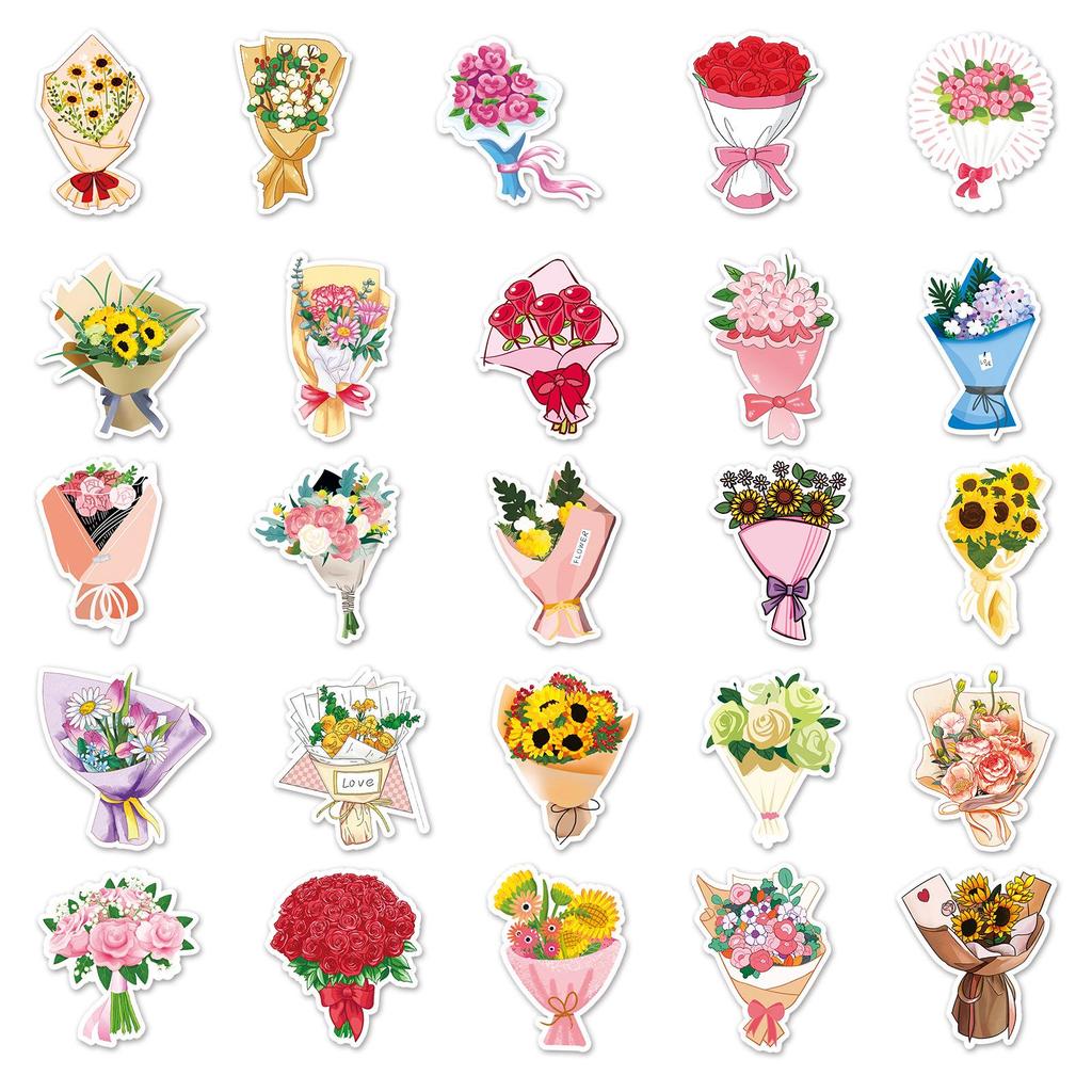 50 Flower Bouquet Stickers: Waterproof, Decorative, INS Style for Planners and Stationery
