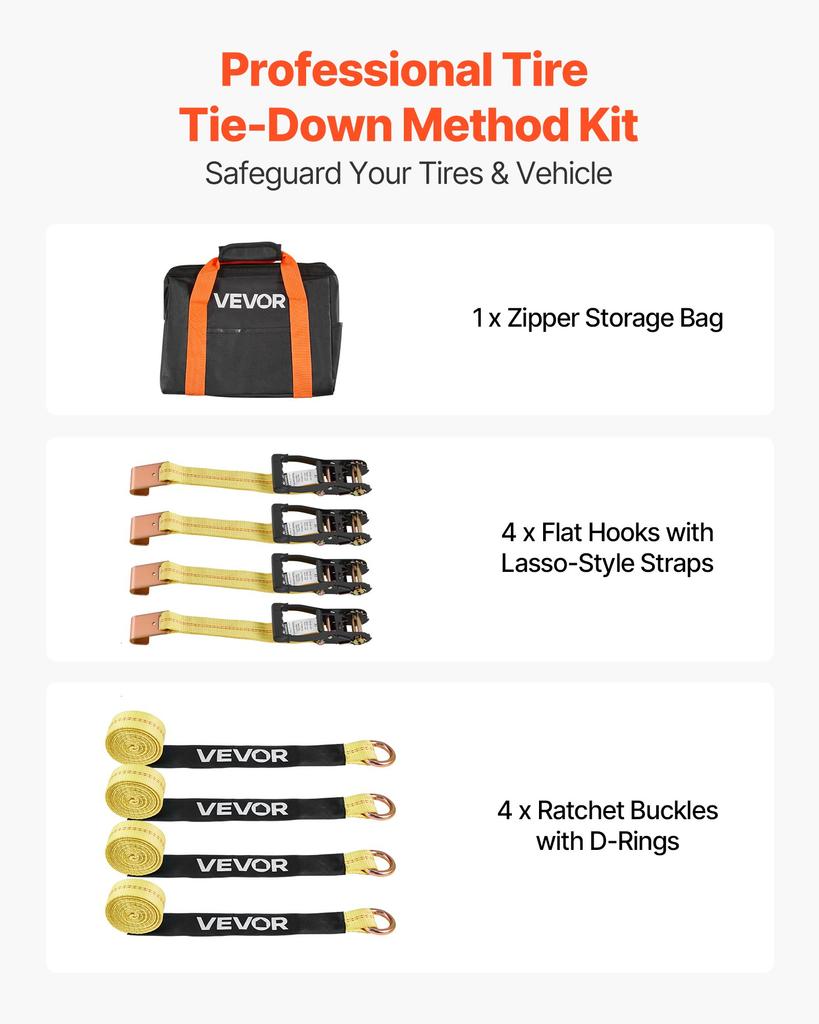 VEVOR Wheel Chock Tie-Down Kit, Tire-Style Motorcycle Tie-Down System, Car Tie Down Kit with Flat Hook