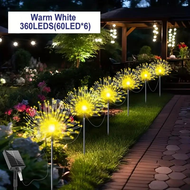 4/6PCS Solar Garden Fireworks Lights Waterproof Outdoor LED Solar Courtyard Atmosphere Lights 8 Modes for Yards Christmas Decor