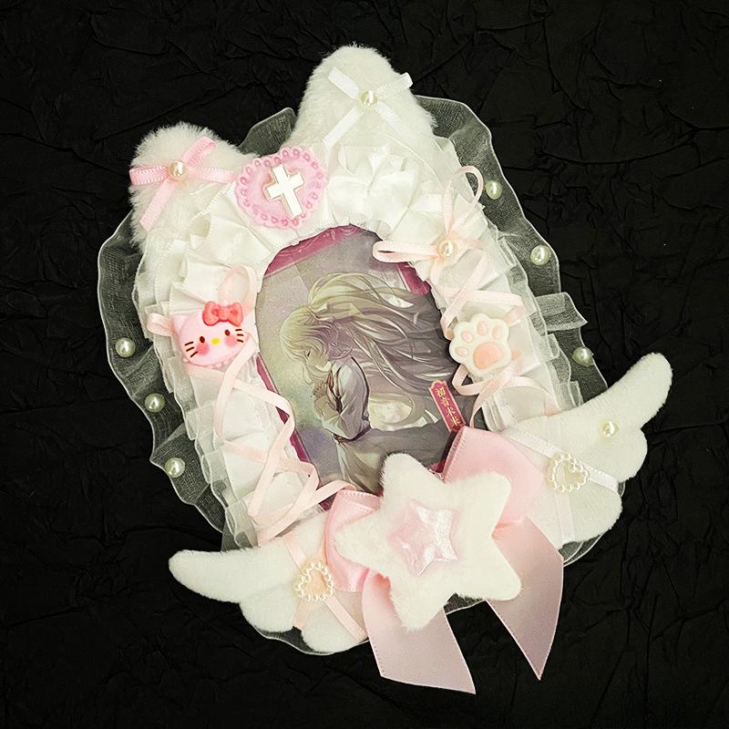 Kawaii Cat Photocard Holder with Plush Wings Handmade Kpop Photo Card Binder Cute Plush Picture Frames Anime Card Supplies New