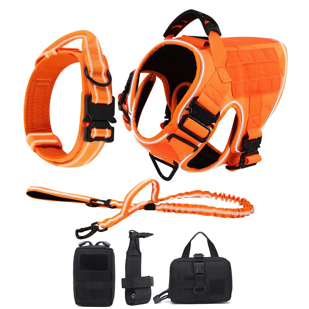 Colete Refletivo para Cães com 4 Fivelas de Metal Tático Militar para Treino de Animais de Estimação Colete Arreios Trela Coleira Acessórios para Cães Grandes