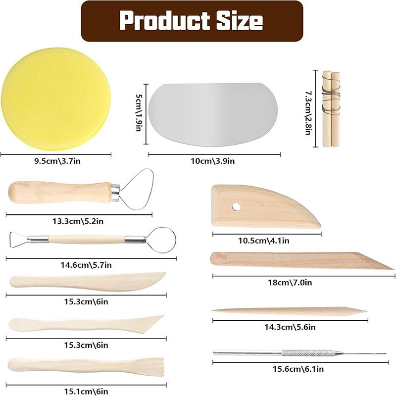 12Pcs Pottery Clay Sculpting Modeling Tool Set Double-Sided Clay Sculpture Tool Set Wooden Modeling Clay Sculpting Tools Kit