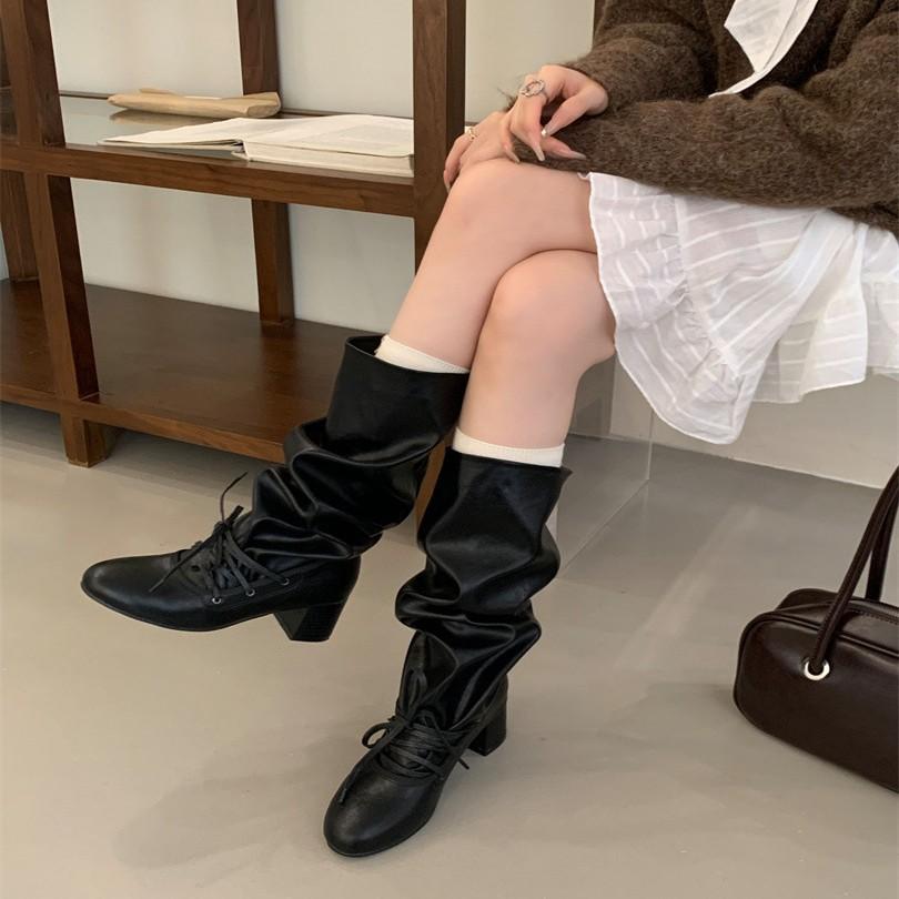 Thick Heel Boots Women's 2025 Autumn and Winter New Women's Boots But Knee Boots High Boots Round Head Western Knight Boots