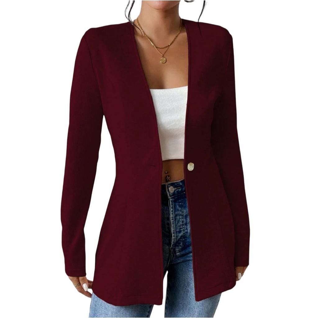 Women's Fashion Casual V-neck Single-button Solid Color Long-sleeved Suit Jacket