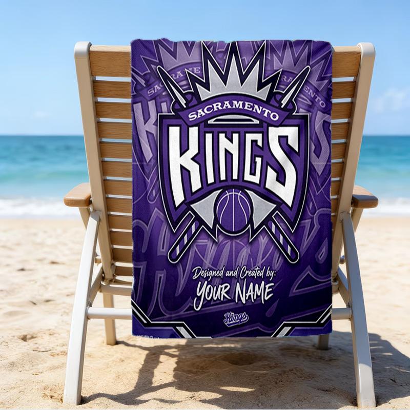 Custom Name Beach Towel Sacramento Basketball Logo Beach Towel, Soft Microfiber, Gift for Her/Him, Birthday, for Pool, Beach, Travel, Fan gifts