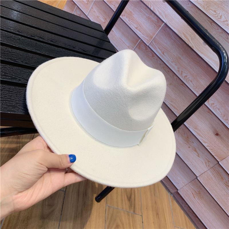 British retro style wide brim light board white woolen top hat autumn and winter women's fashion versatile casual jazz hat